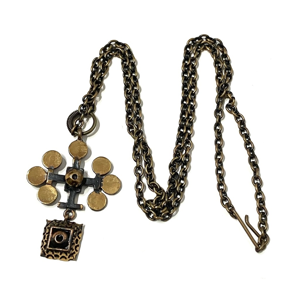 Modernist Designer Bronze Organic Necklace 25”